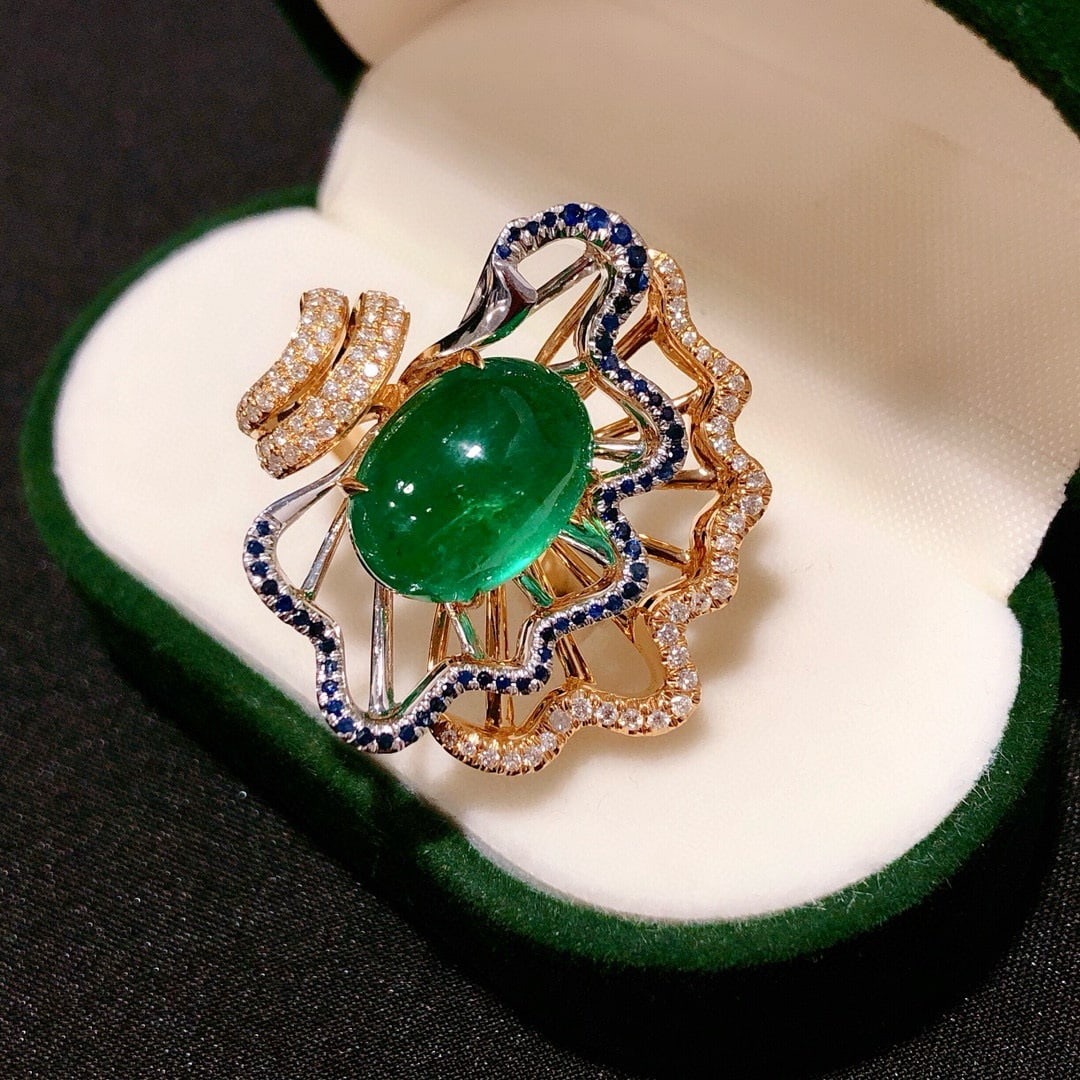 14k Gold 10.11 Ctw Vivid Green Natural Emerald & Diamond Ring - 3