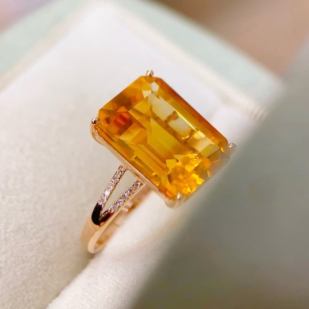 14k Gold 6.26 Ctw Natural Citrine & Diamond Ring - 3