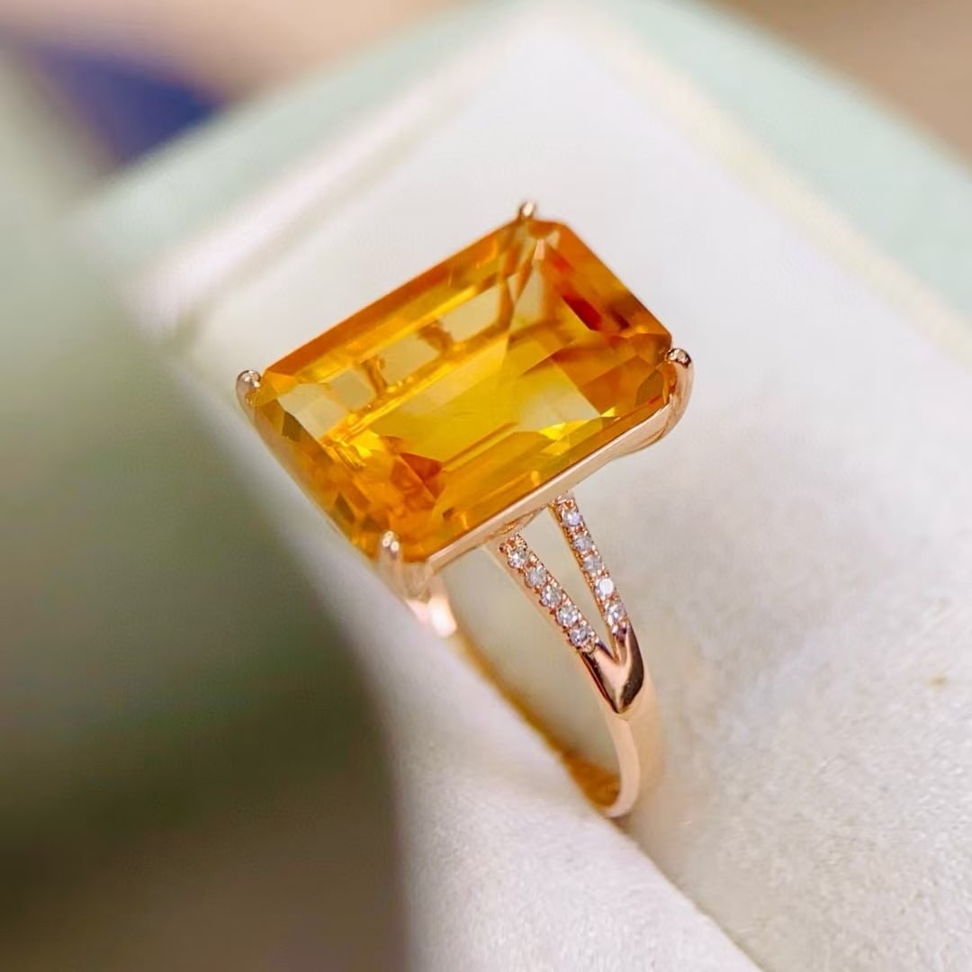 14k Gold 6.26 Ctw Natural Citrine & Diamond Ring - 5