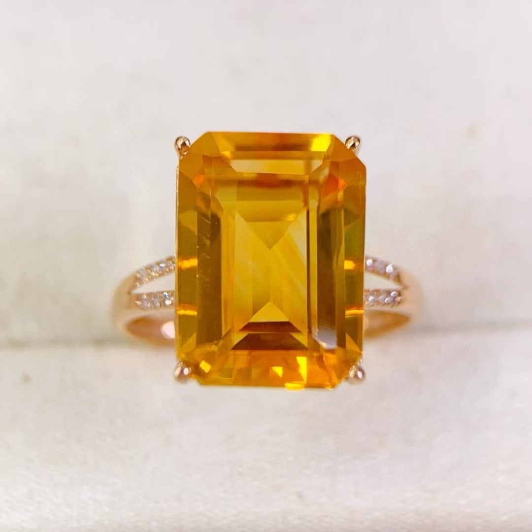14k Gold 6.26 Ctw Natural Citrine & Diamond Ring - 6
