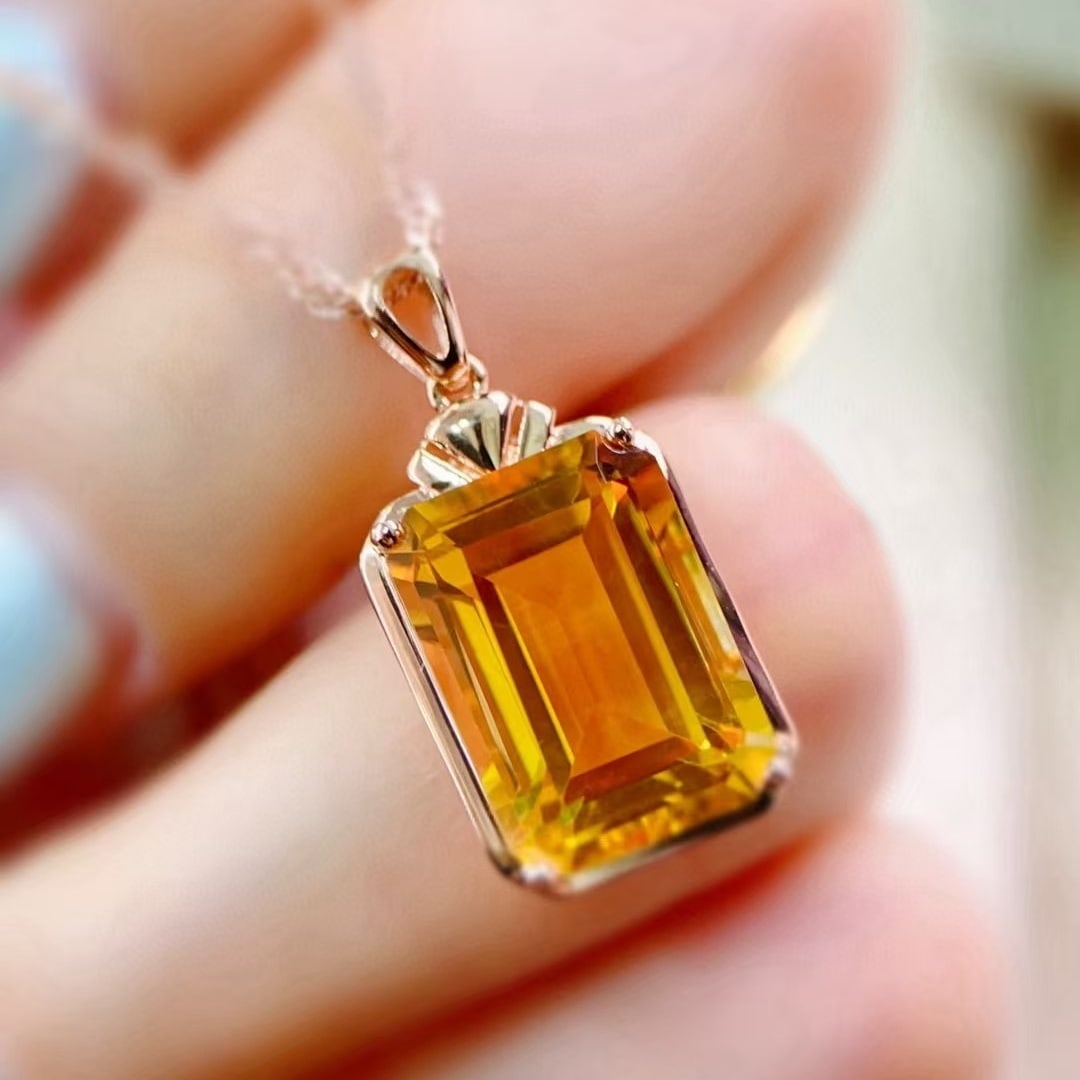 14k Gold 7.7 Ct Natural Citrine Pendant( Without Chain ) - 2