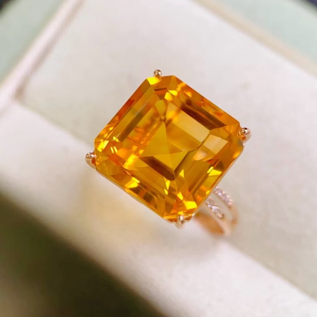 14k Gold 11.01 Ctw Natural Citrine & Diamond Ring - 2
