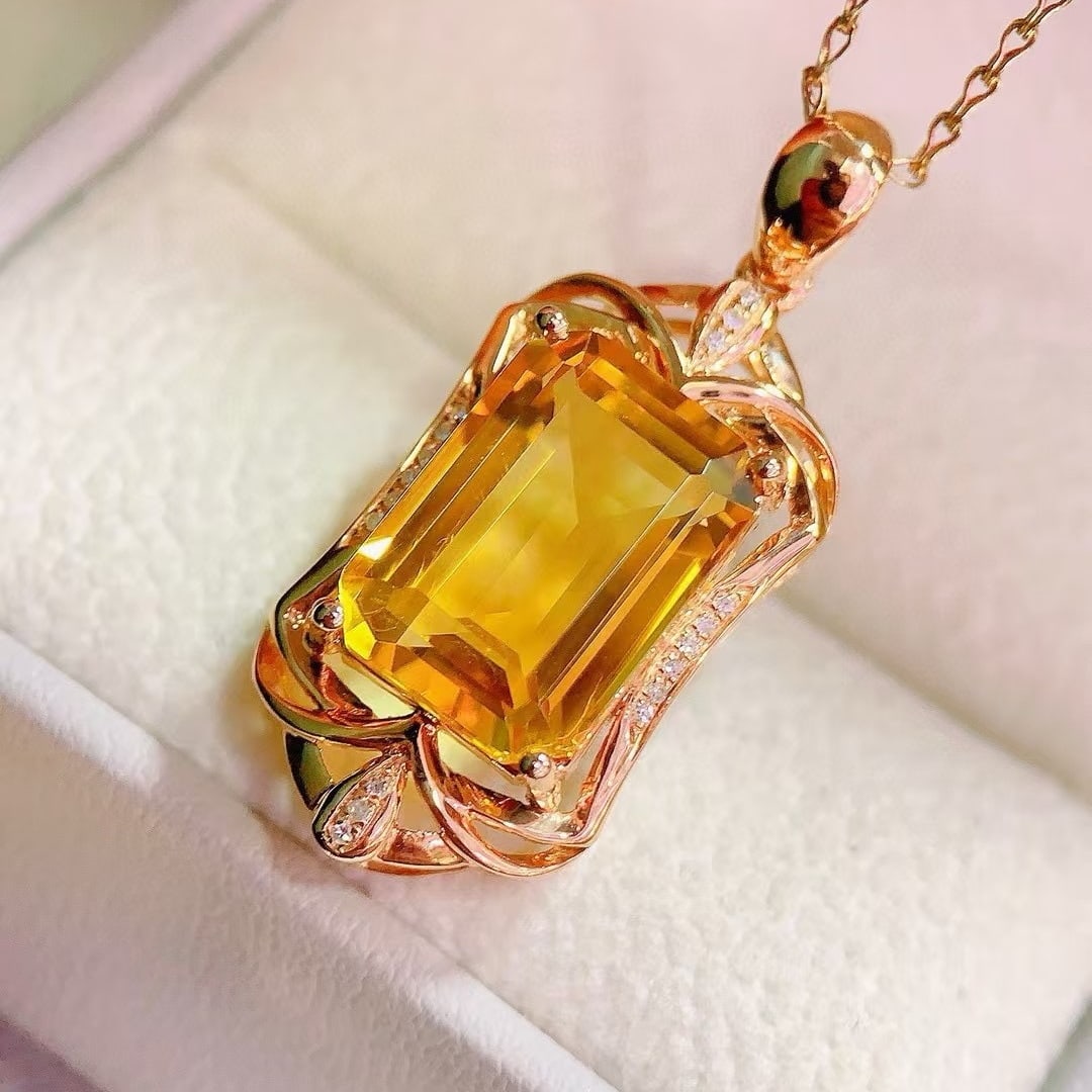 14k Gold 7.30 Ctw Natural Citrine & Diamond Pendant( Without Chain ) - 6