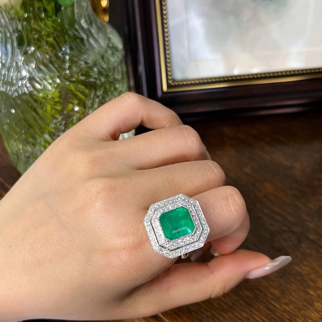 14k Gold 7.62 Ctw Natural Emerald & Diamond Ring - 2