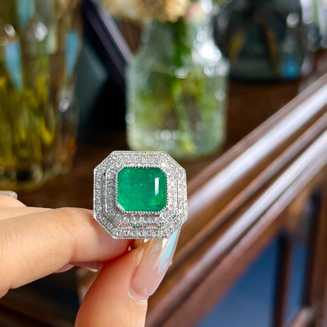 14k Gold 7.62 Ctw Natural Emerald & Diamond Ring - 4