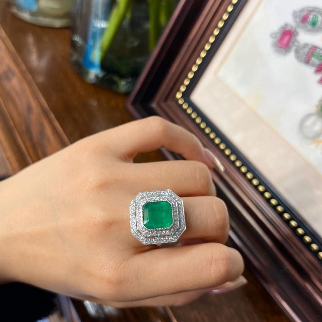 14k Gold 7.62 Ctw Natural Emerald & Diamond Ring - 5