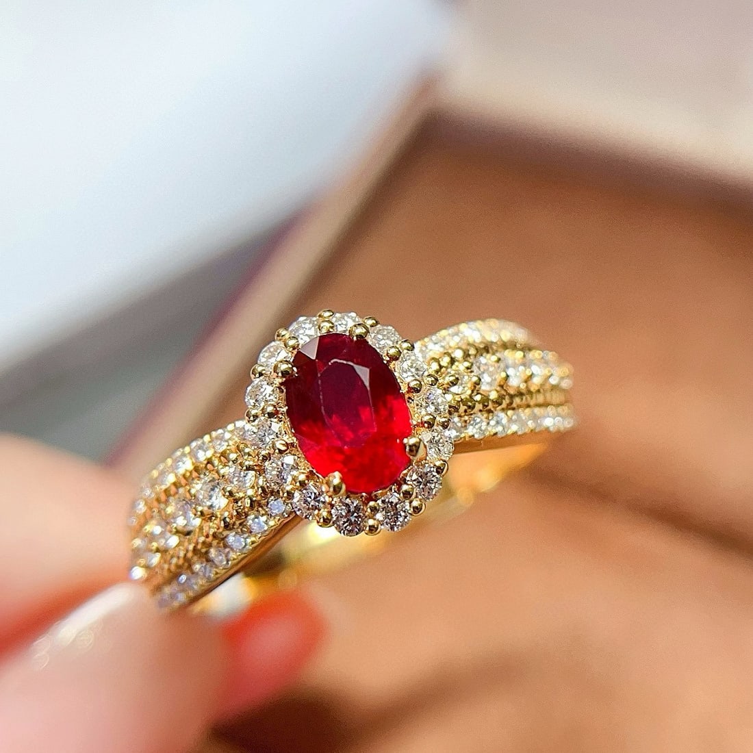 14k Gold 1.59 Ctw Natural Ruby & Diamond Ring: Ref:230994151 // gold content:14k gold // ring size:7. 25us // // main gemstone:ruby // shape:oval // carat weight:1. 03ct // color:pigeonblood red // treatment:natural // // adjacent gemstone 2 : dia
