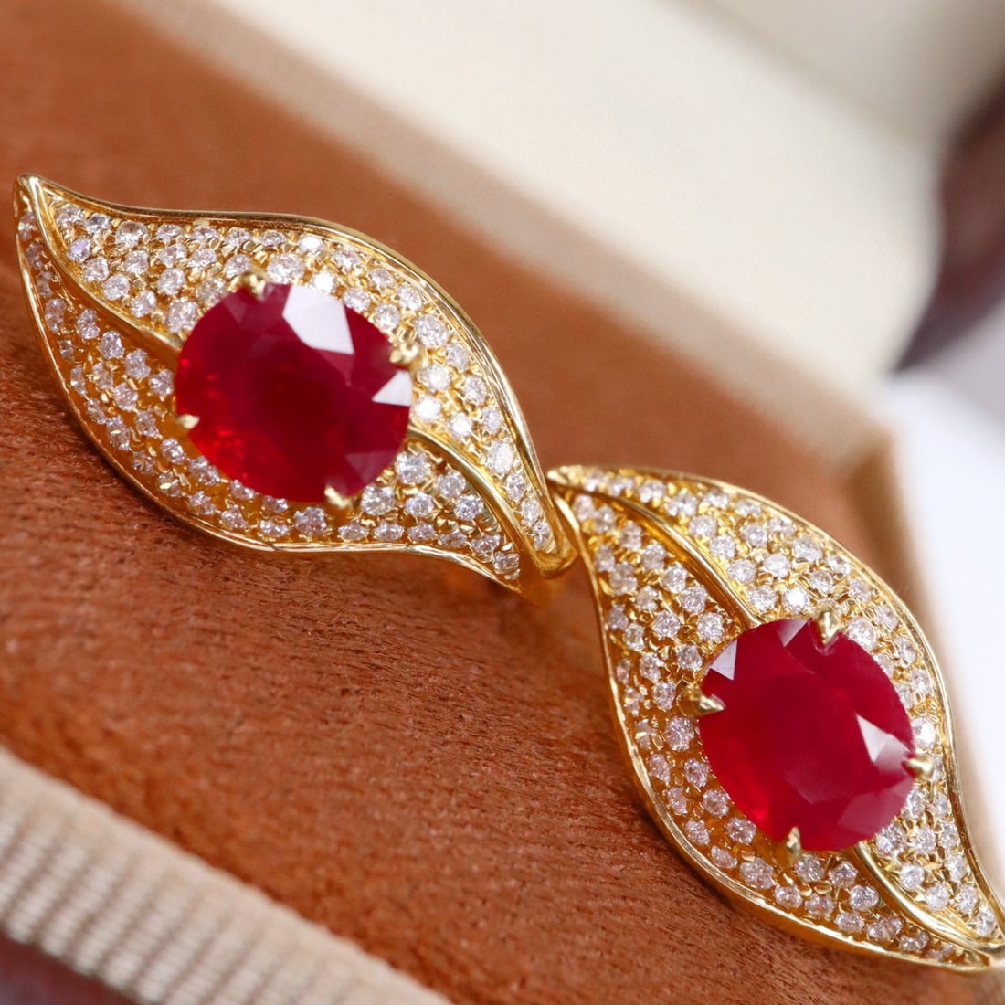 14k Gold 2.77 Ctw Natural Ruby & Diamond Earrings - 4