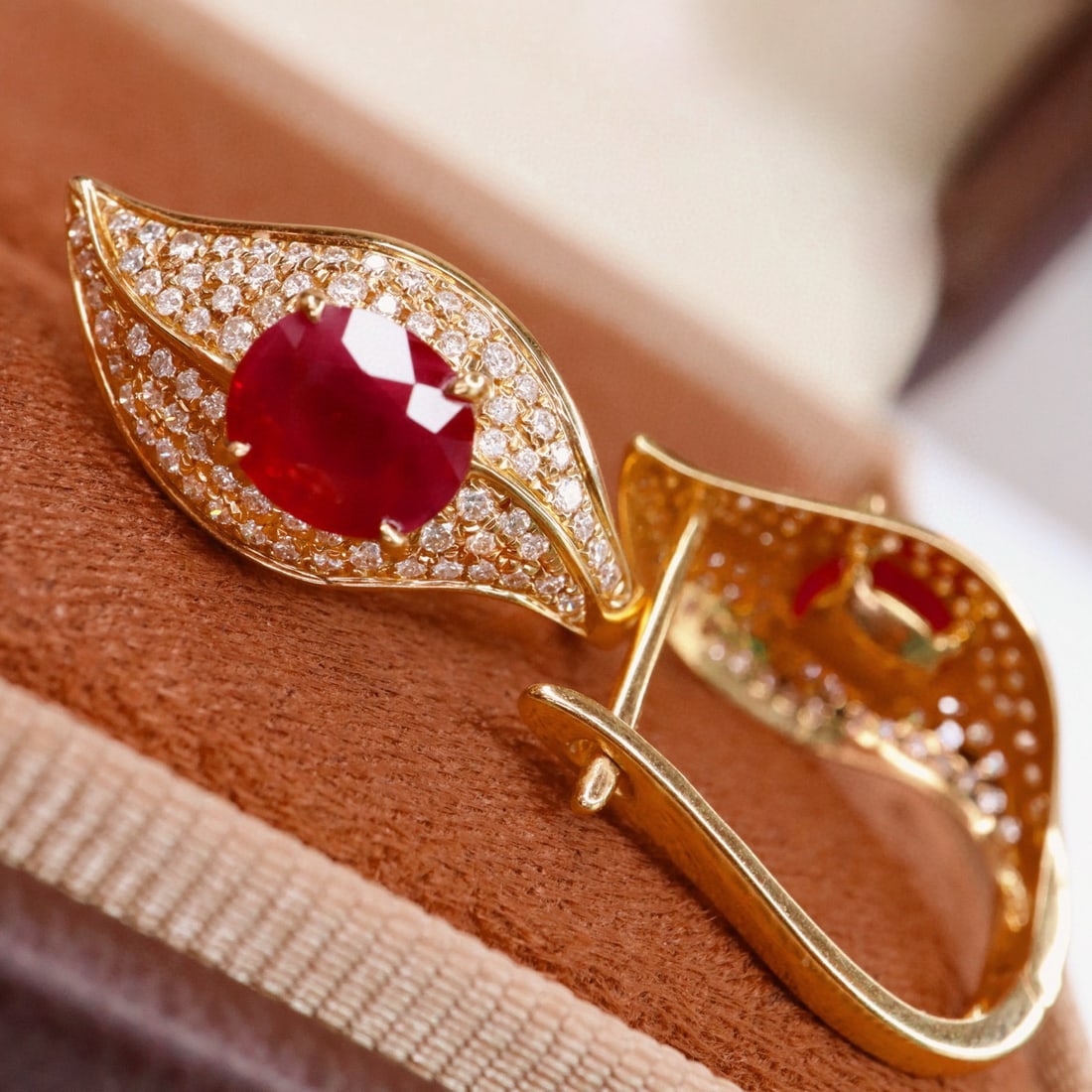 14k Gold 2.77 Ctw Natural Ruby & Diamond Earrings - 5