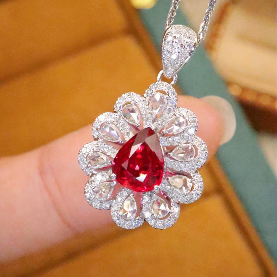 14k Gold 1.55 Ctw Natural Ruby & Diamond Pendant( Without Chain ) - 2
