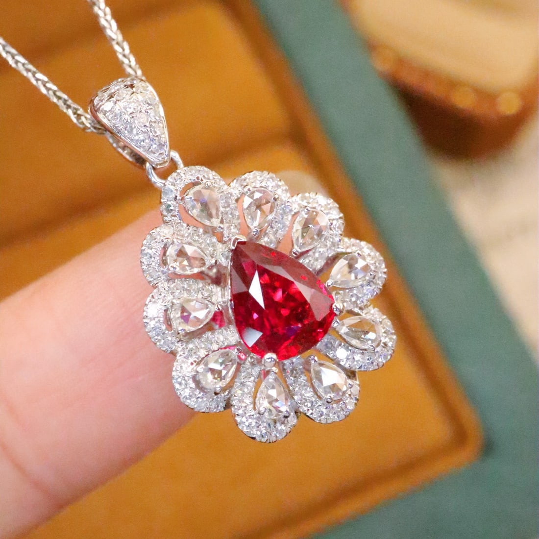 14k Gold 1.55 Ctw Natural Ruby & Diamond Pendant( Without Chain ) - 3