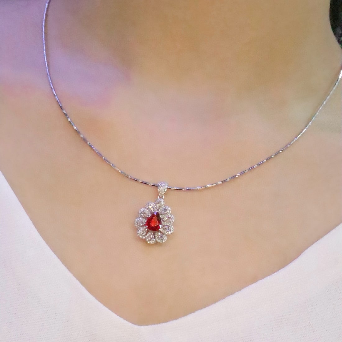 14k Gold 1.55 Ctw Natural Ruby & Diamond Pendant( Without Chain ) - 5