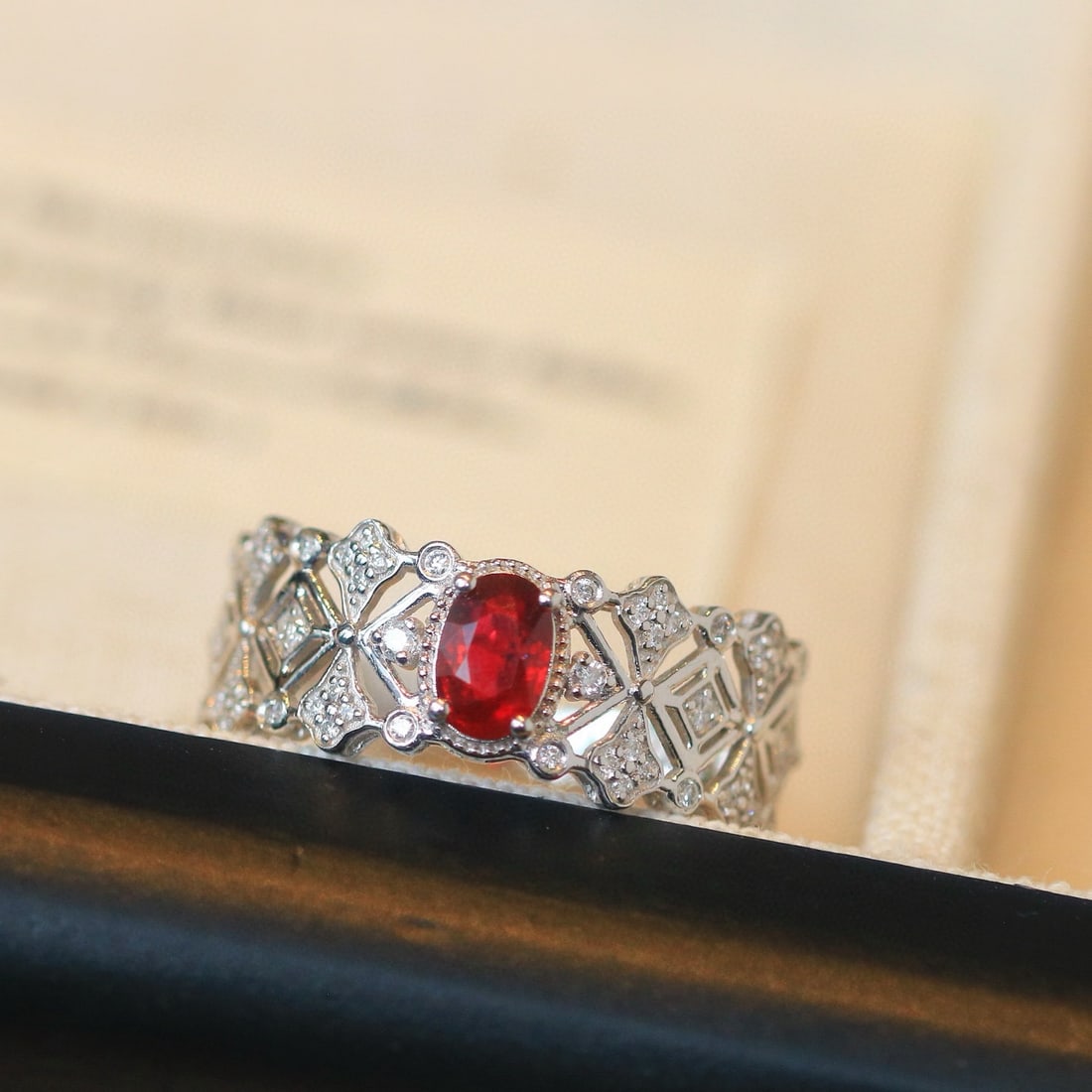 14k Gold 0.72 Ctw Natural Ruby & Diamond Ring - 2