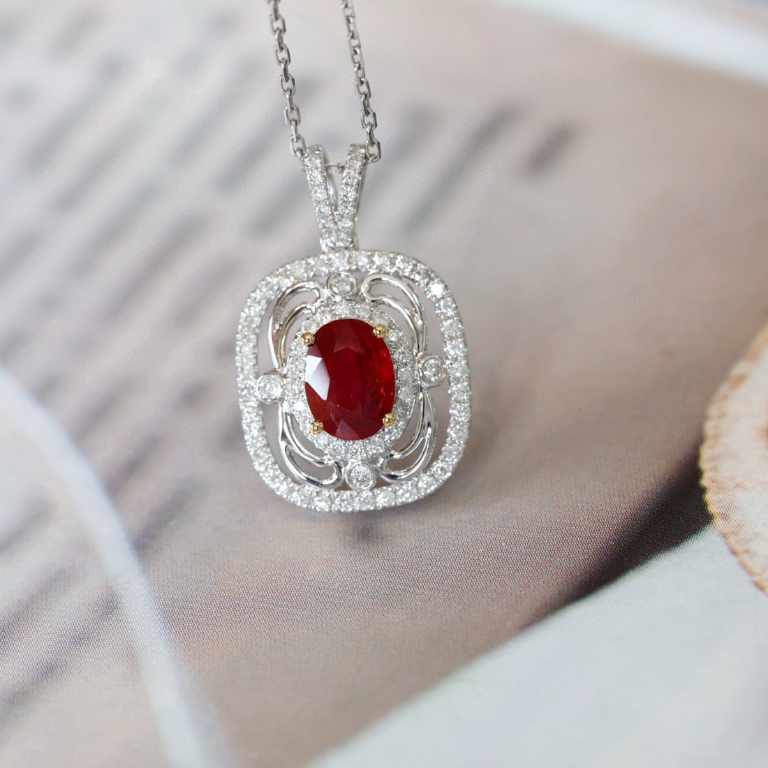 14k Gold 1.29 Ctw Vivid Red Natural Ruby & Diamond Pendant( Without Chain ) - 3