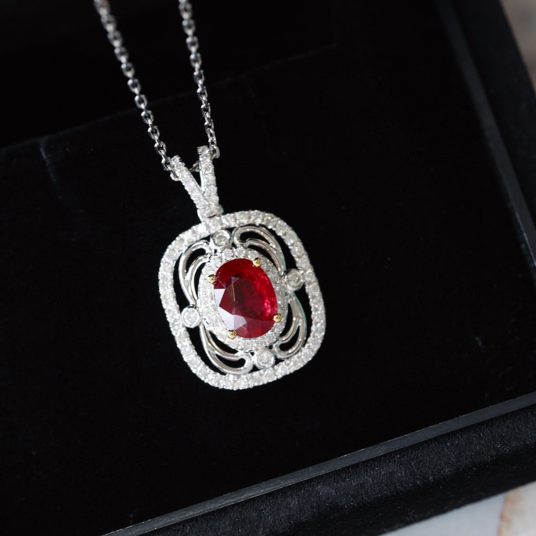 14k Gold 1.29 Ctw Vivid Red Natural Ruby & Diamond Pendant( Without Chain ) - 6