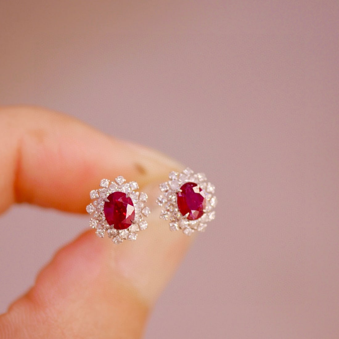 14k Gold 0.84 Ctw Vivid Red Natural Ruby & Diamond Earrings - 2