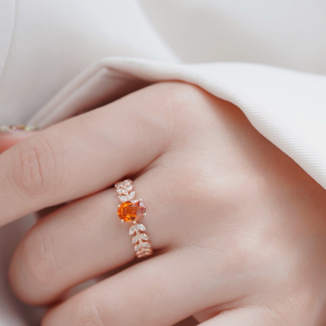 14k Gold 1.12 Ctw Natural Spessartine & Diamond Ring - 4