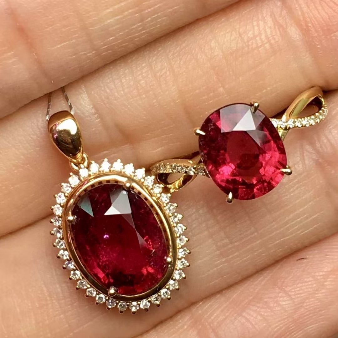 14k Gold 5.4 Ct Natural Tourmaline & Diamond Jewelry Set - 3