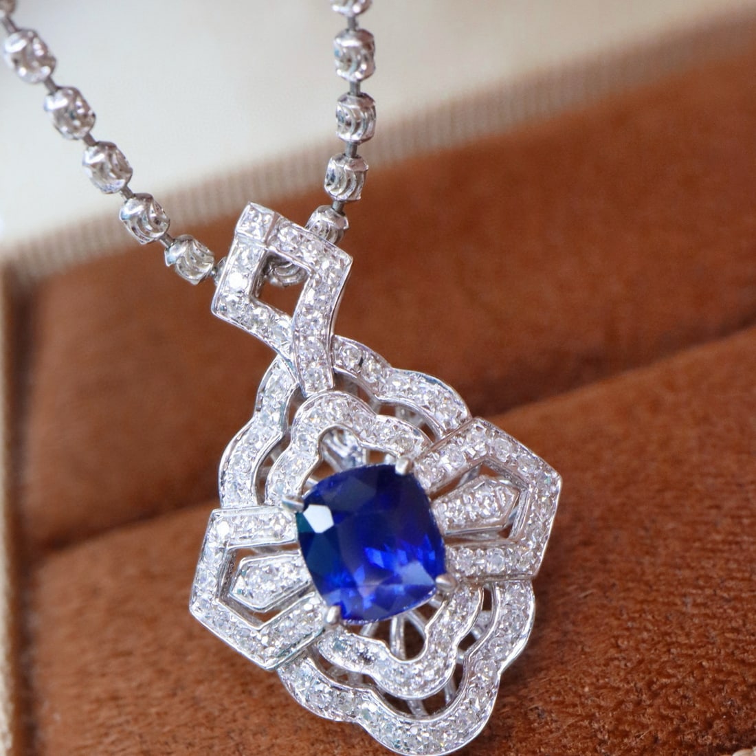 14k Gold 1.38 Ctw Natural Sapphire & Diamond Pendant( Without Chain ): Ref:230994182 // gold content:14k gold // main gemstone:sapphire // shape:cushion // carat weight:1. 08ct // color:royal blue // treatment:natural // // adjacent gemstone 2 : diamond // shape:round //