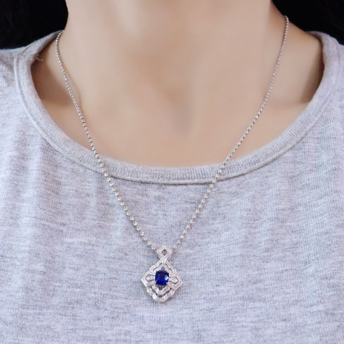 14k Gold 1.38 Ctw Natural Sapphire & Diamond Pendant( Without Chain ) - 2