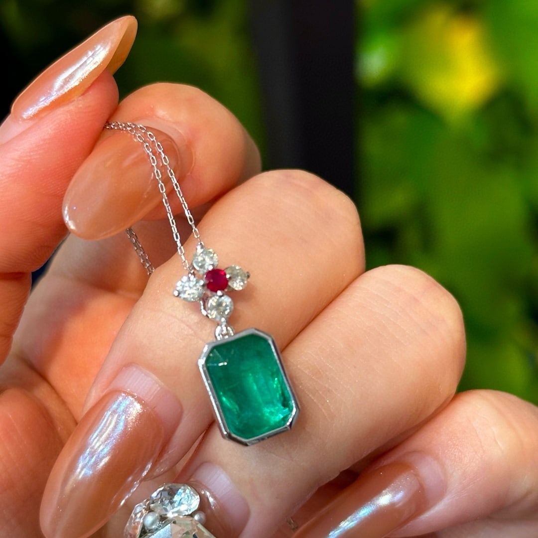 14k Gold 4.25 Ctw Natural Emerald & Diamond Pendant( Without Chain ) - 6