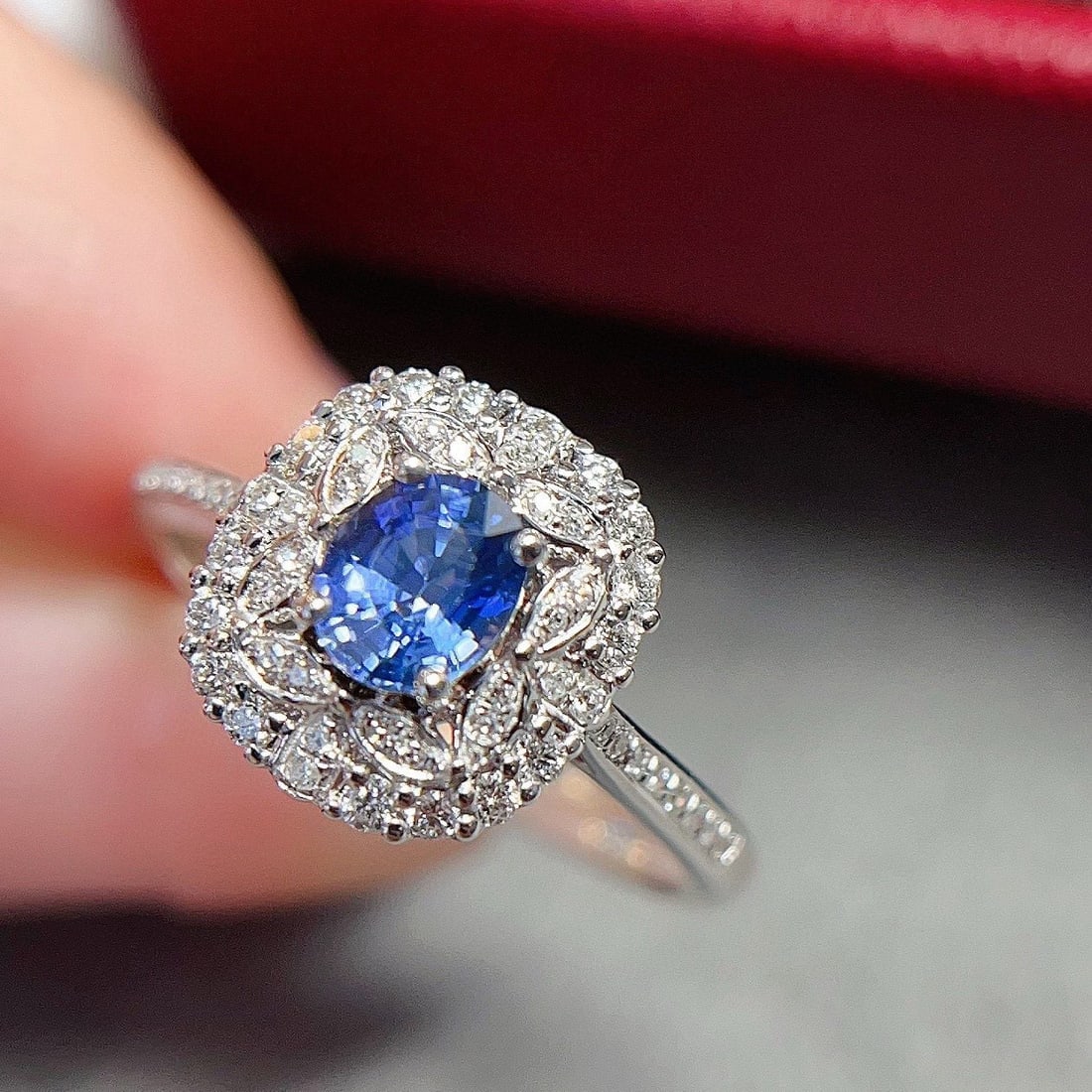 14k Gold 0.65 Ct Natural Sapphire & Diamond Ring - 4