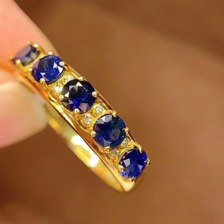 14k Gold 1.2 Ct Natural Sapphire & Diamond Ring - 2
