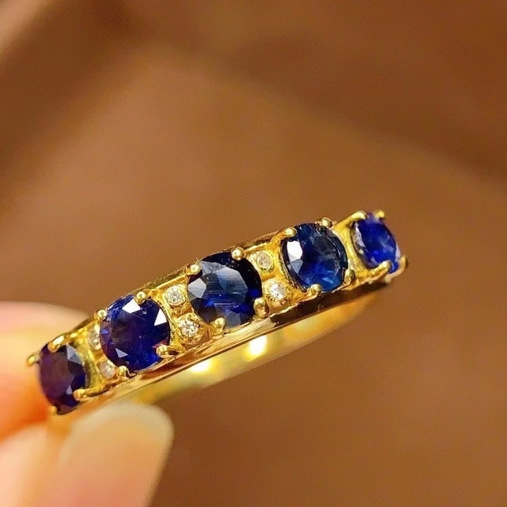 14k Gold 1.2 Ct Natural Sapphire & Diamond Ring - 3