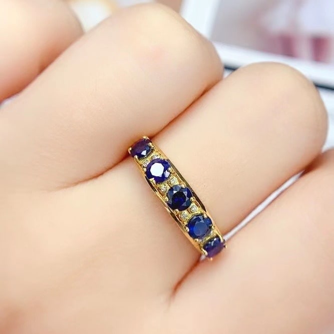 14k Gold 1.2 Ct Natural Sapphire & Diamond Ring - 4