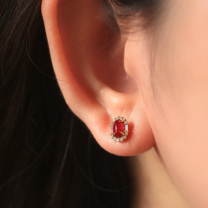 14k Gold 1.42 Ctw Natural Ruby & Diamond Earrings - 7