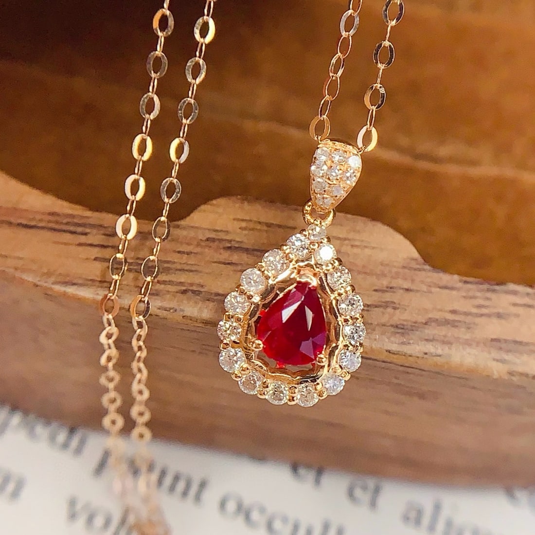 14k Gold 0.4 Ct Natural Ruby & Diamond Necklace - 2