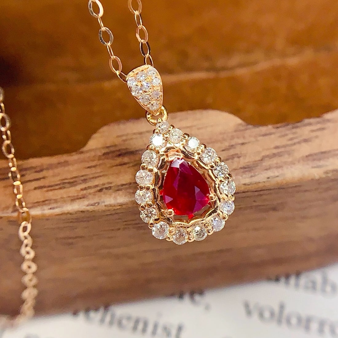 14k Gold 0.4 Ct Natural Ruby & Diamond Necklace - 3