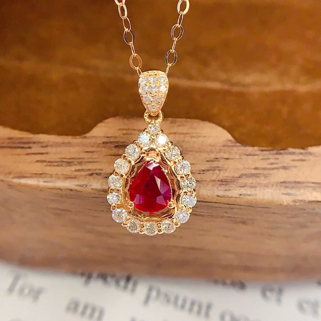 14k Gold 0.4 Ct Natural Ruby & Diamond Necklace - 4
