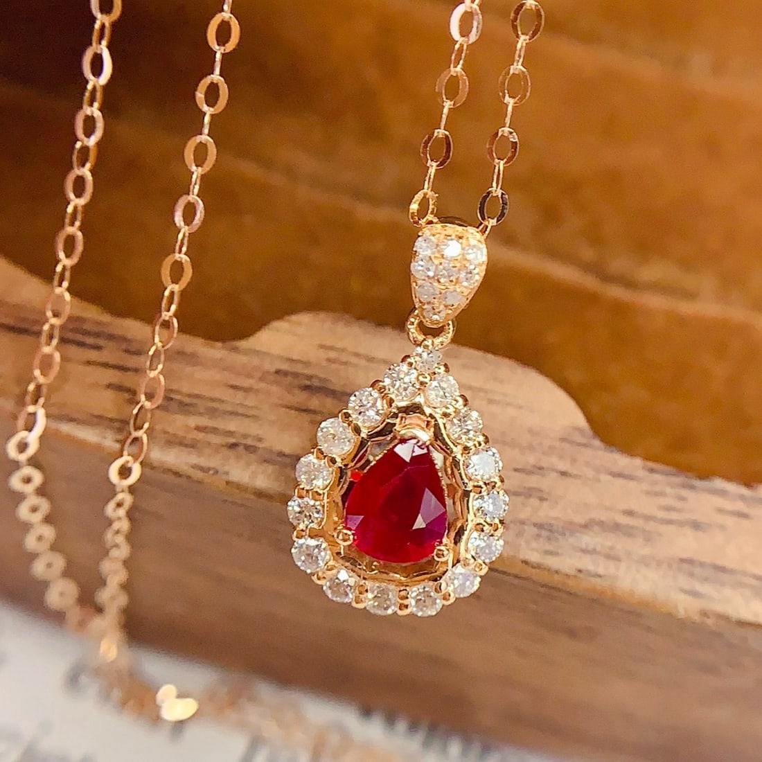 14k Gold 0.4 Ct Natural Ruby & Diamond Necklace - 5