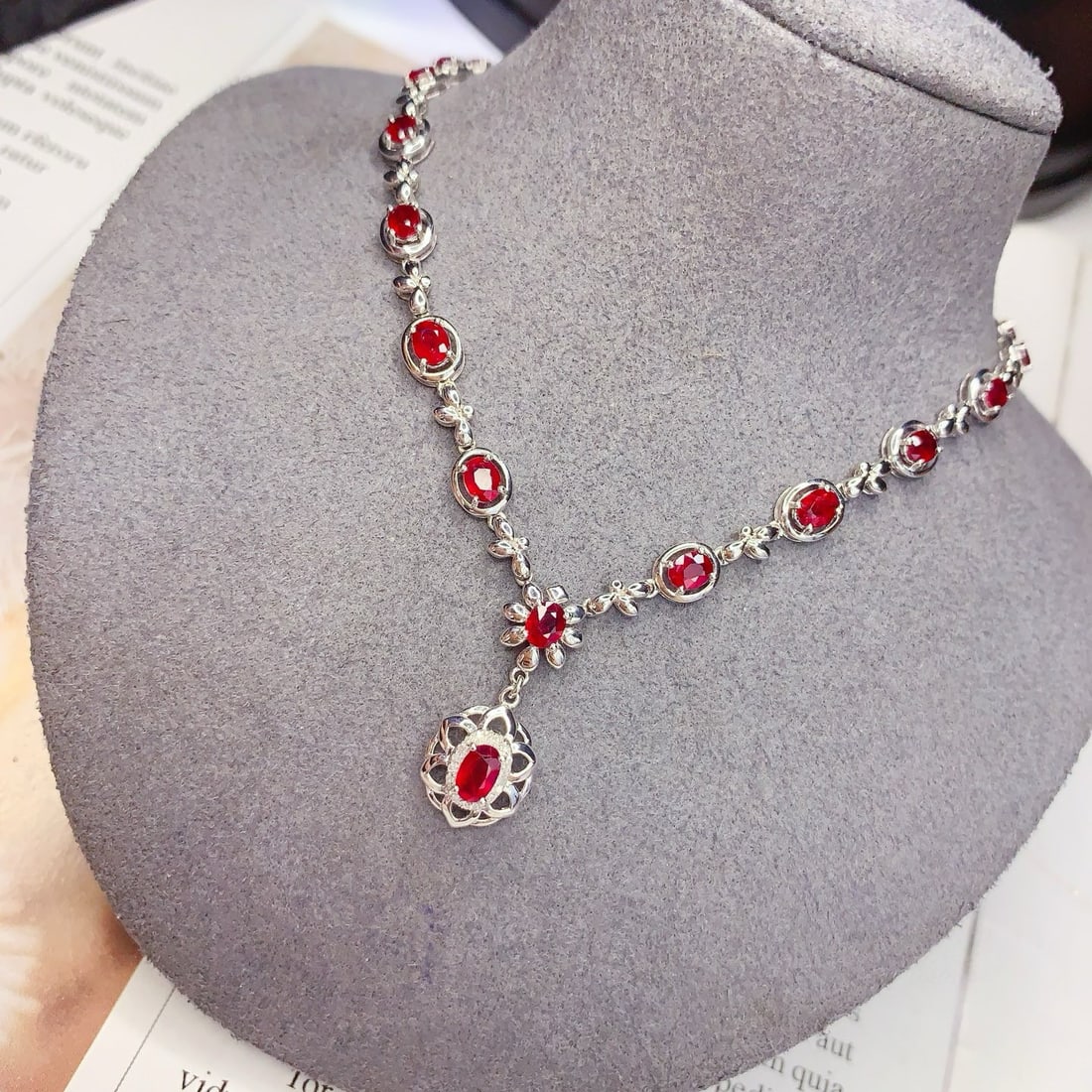 14k Gold 5.66 Ct Natural Ruby & Diamond Necklace - 2