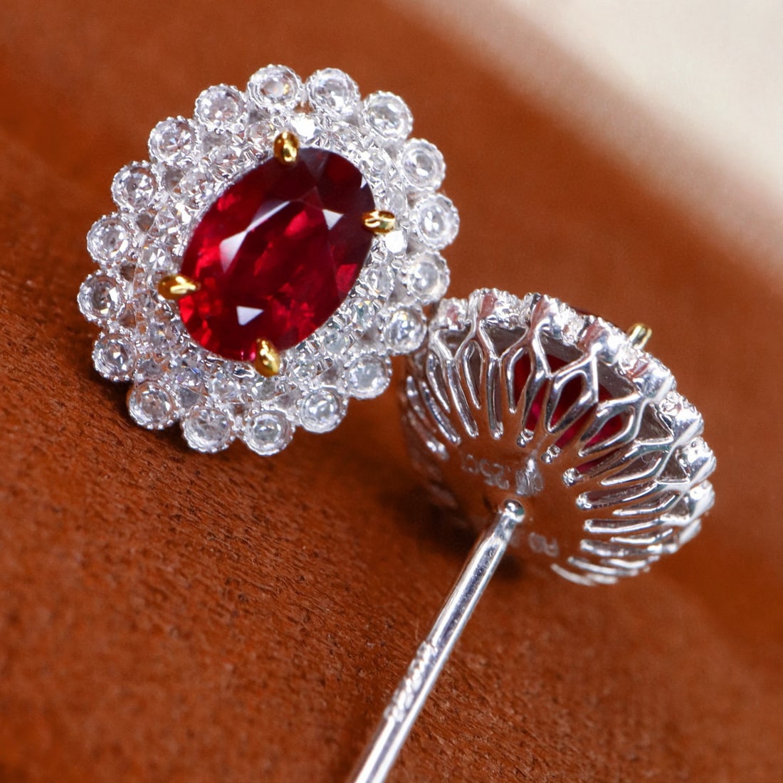 14k Gold 1.05 Ctw Natural Ruby & Diamond Earrings - 5