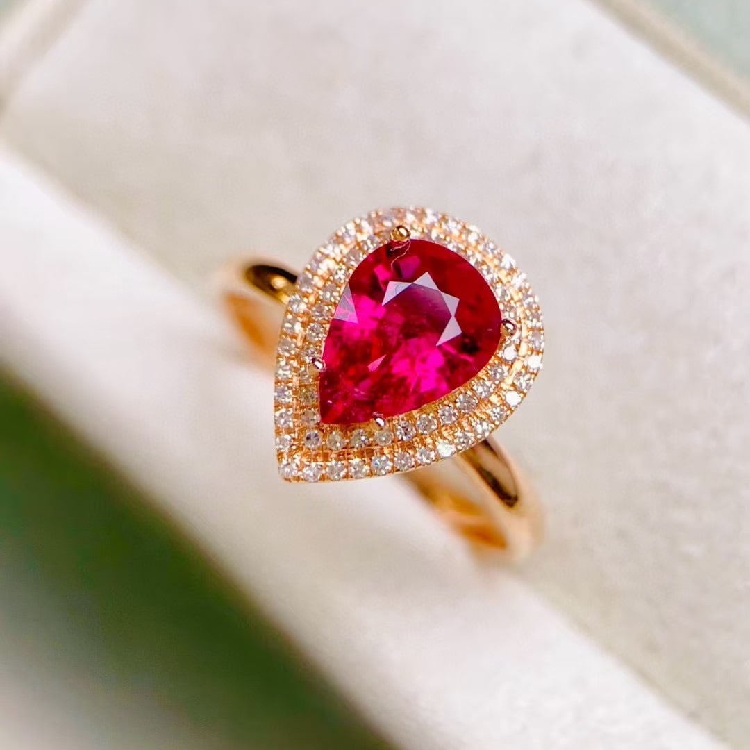 14k Gold 1.40 Ctw Natural Tourmaline & Diamond Ring - 2