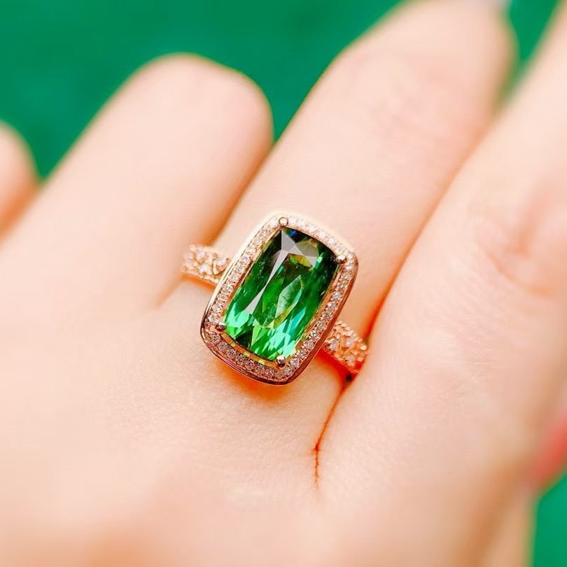 14k Gold 3.27 Ctw Natural Tourmaline & Diamond Ring - 4