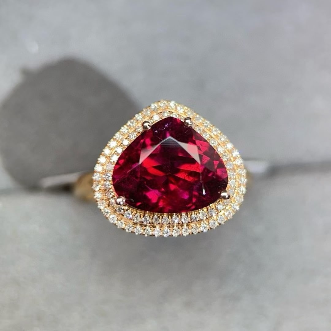 14k Gold 3.75 Ctw Natural Tourmaline & Diamond Ring - 2