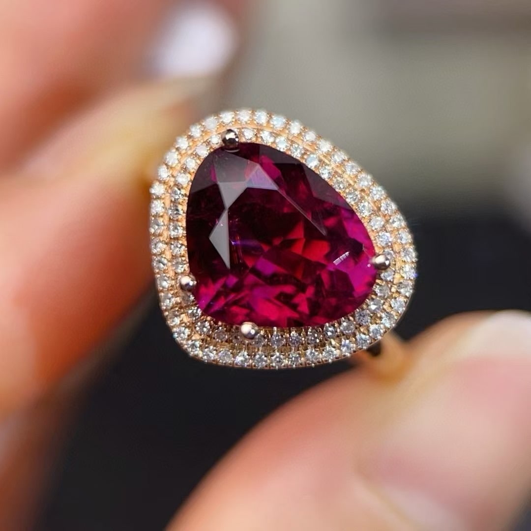 14k Gold 3.75 Ctw Natural Tourmaline & Diamond Ring - 4