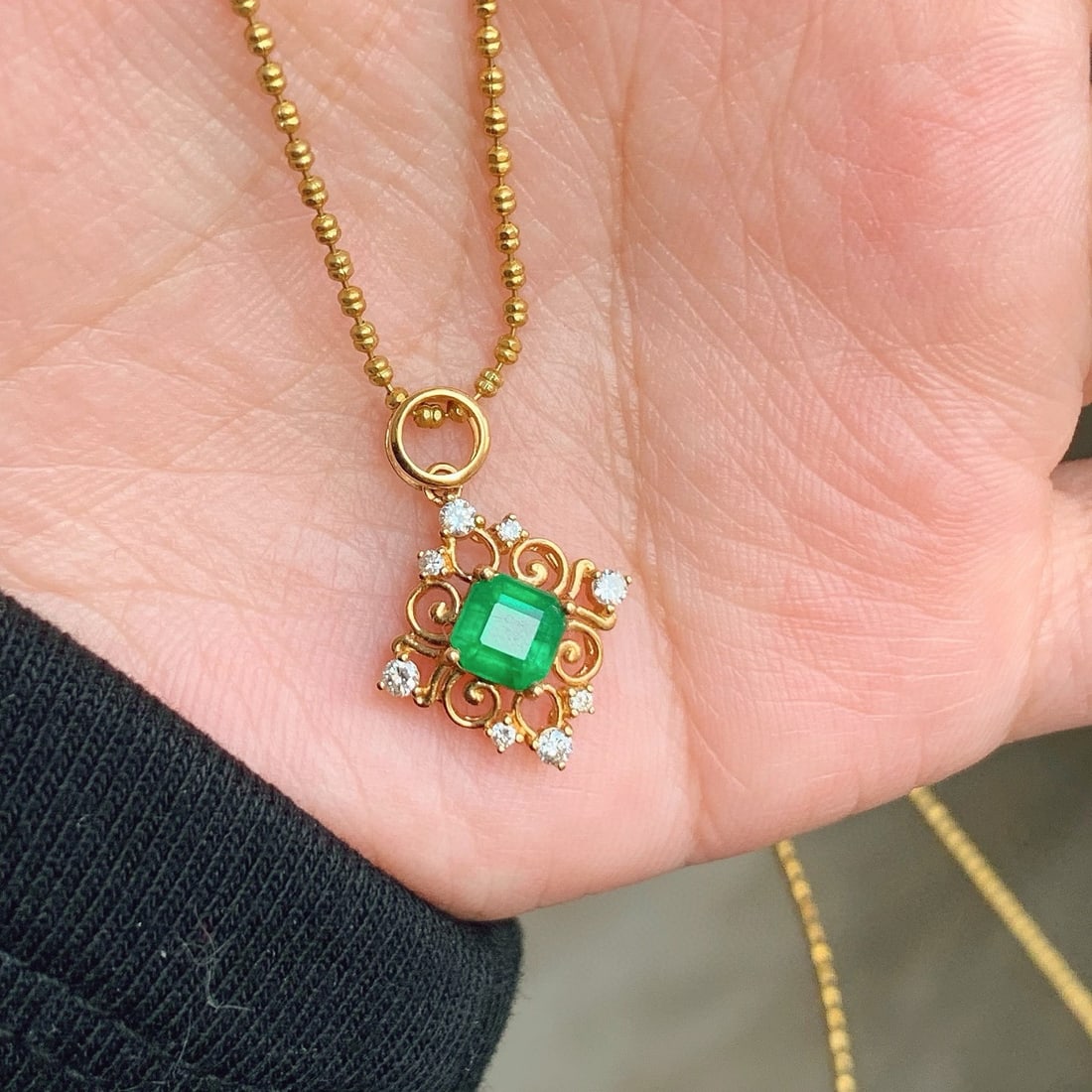 14k Gold 0.79 Ct Vivid Green Natural Emerald & Diamond Pendant( Without Chain ) - 6