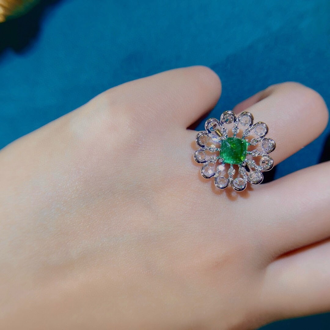 14k Gold 2.52 Ctw Vivid Green Natural Emerald & Diamond Ring - 6