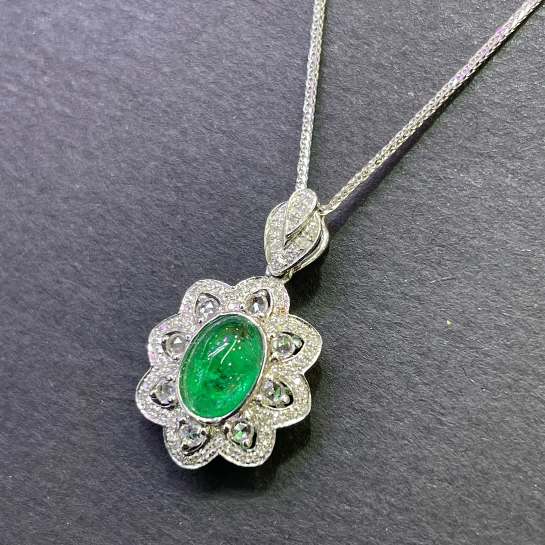 14k Gold 1 Ct Vivid Green Natural Emerald & Diamond Pendant( Without Chain ) - 2
