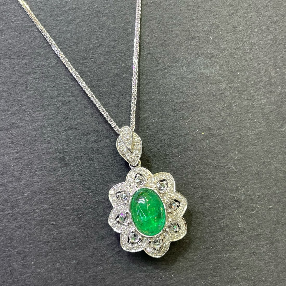 14k Gold 1 Ct Vivid Green Natural Emerald & Diamond Pendant( Without Chain ) - 3