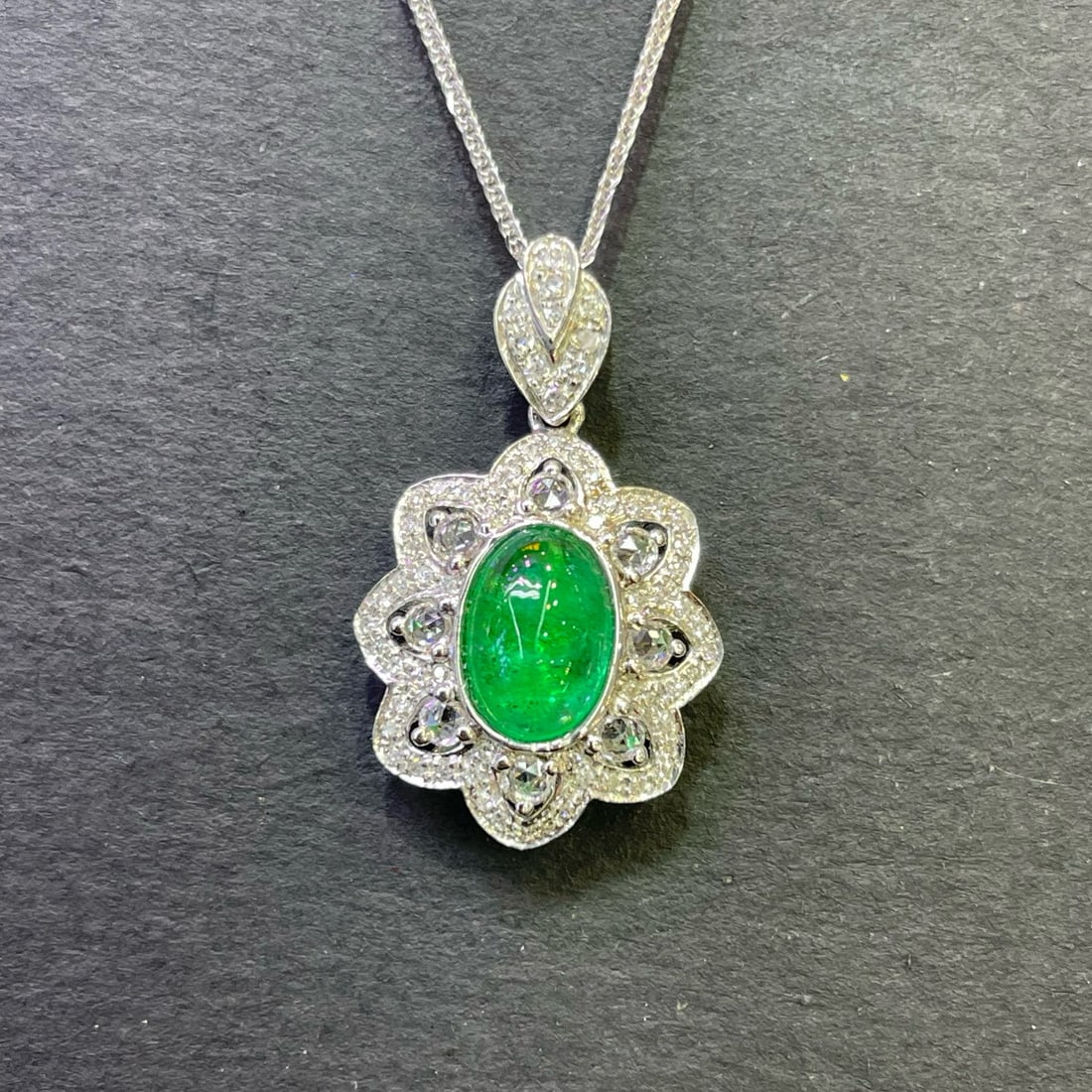 14k Gold 1 Ct Vivid Green Natural Emerald & Diamond Pendant( Without Chain ) - 4