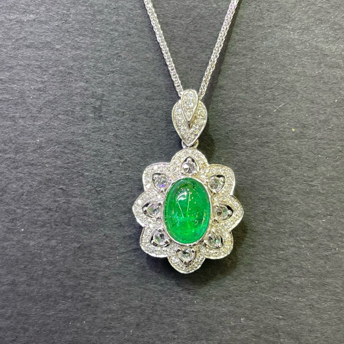 14k Gold 1 Ct Vivid Green Natural Emerald & Diamond Pendant( Without Chain ) - 5