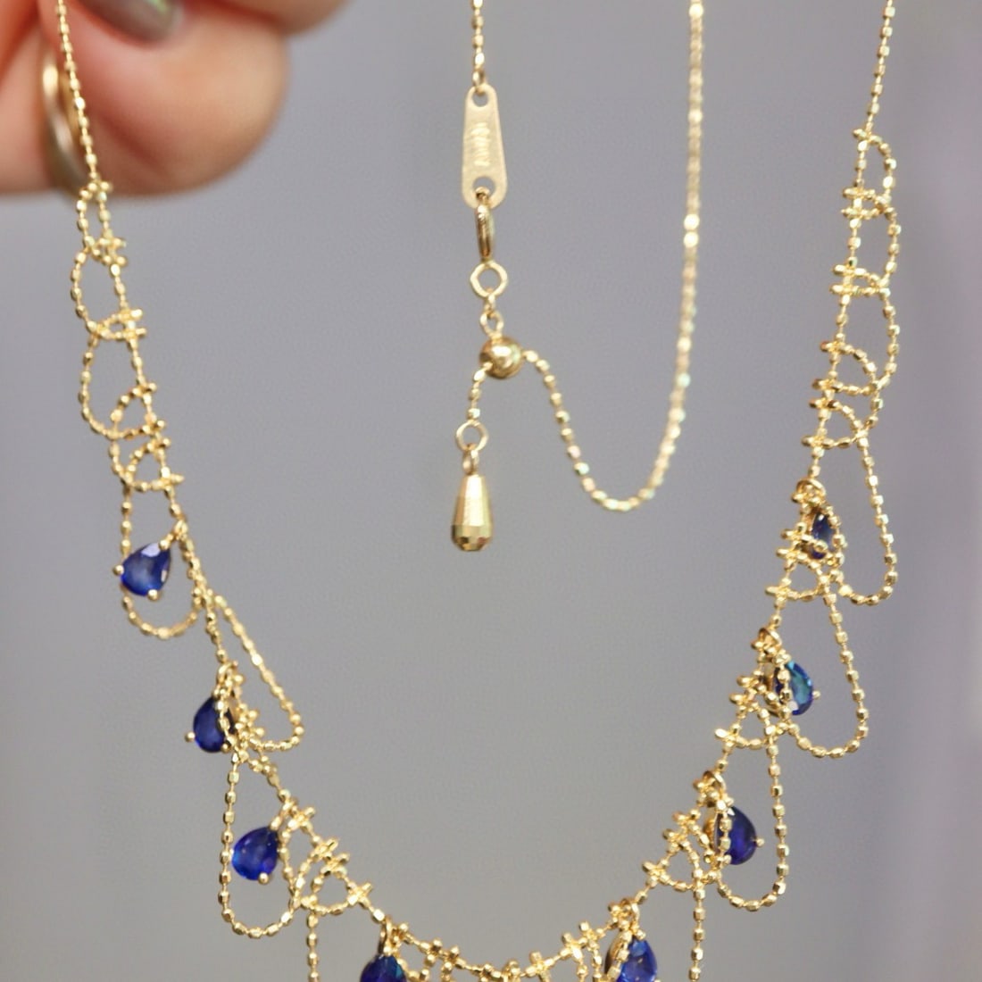 14k Gold 2.7 Ct Natural Sapphire Necklace - 2