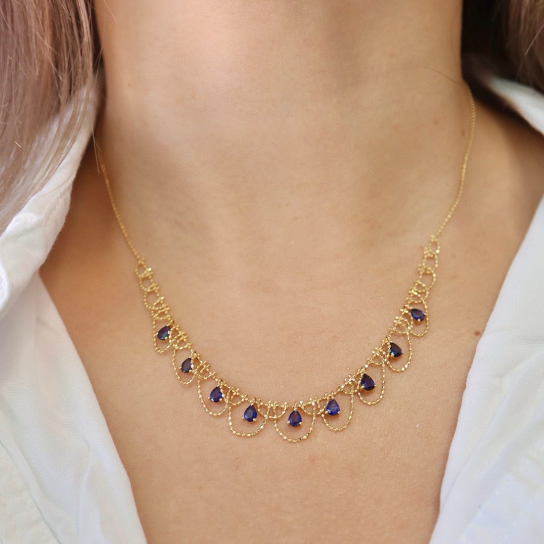 14k Gold 2.7 Ct Natural Sapphire Necklace - 3