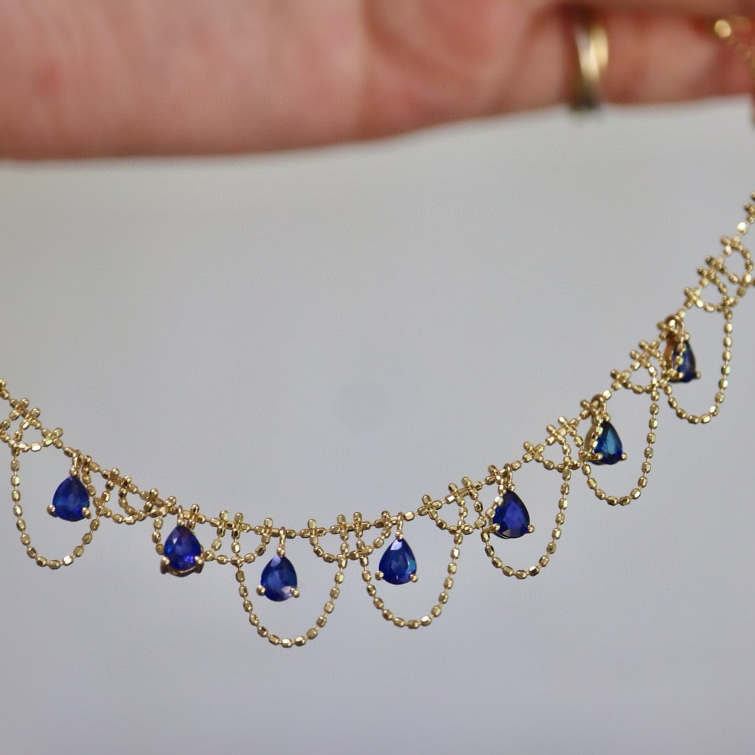 14k Gold 2.7 Ct Natural Sapphire Necklace - 7