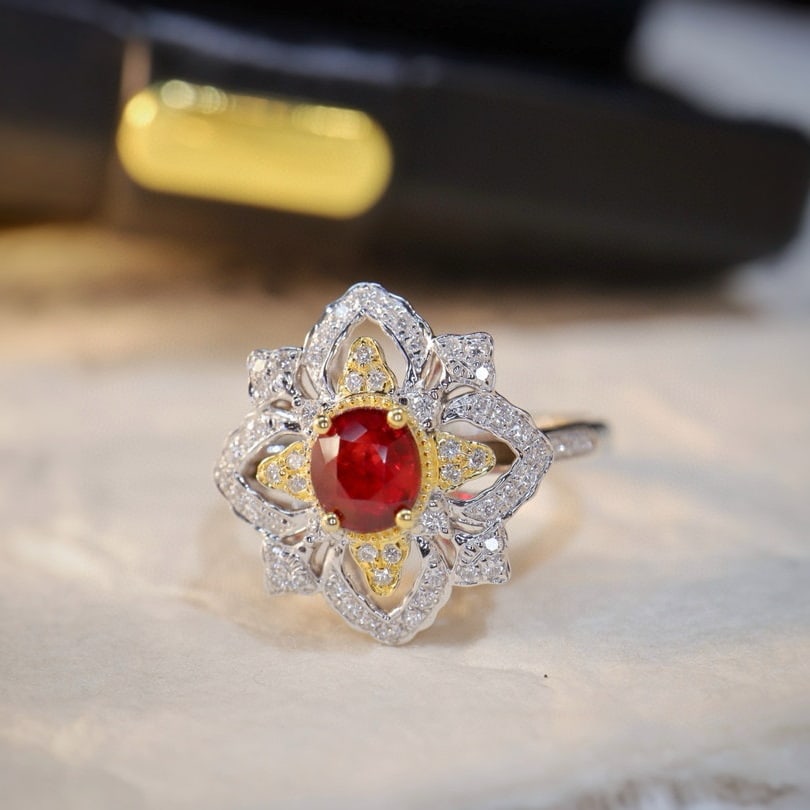 14k Gold 0.99 Ctw Natural Ruby & Diamond Ring - 5